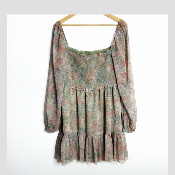 NWT Aritzia Wilfred Tempest Dress Plus Size Sage Multi Long Sleeve Shirred Top - Picture 5 of 16